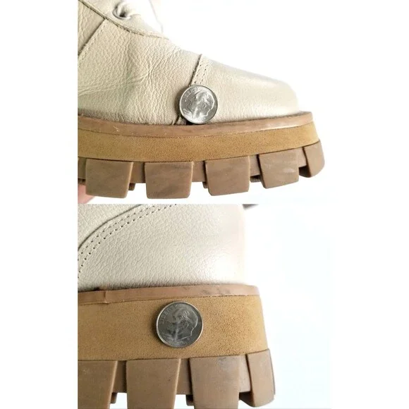 SCHUTZ Women's Sutton Leather Lace Up Hiker Boots Oyster 8.5 Beige Booties - Picture 13 of 14